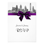 Philadelphia Skyline Etch BW Purple RSVP Menu Custom Invites