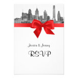 Philadelphia Skyline Etch BW Red RSVP Menu Invite