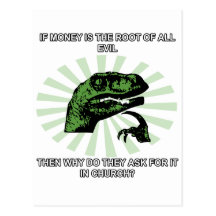 Philosoraptor Money and Church Post Card