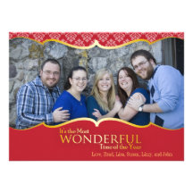 Photo Christmas Card Red and Gold Classic