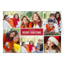 Photo Collage Christmas Greeting Folded Card | Red