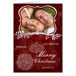 Photo Merry Christmas Red Stars White Ornaments Card