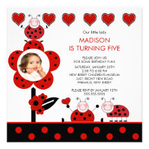 Photo Red & Black Ladybug Birthday Invitation