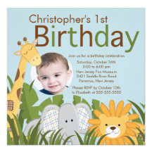 Photo Safari Jungle Animal Kid Birthday Party Invitations