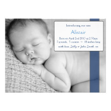 Photo Template Baby Boy Announcement - Blue Ribbon