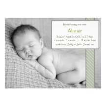 Photo Template Baby Boy Announcement -Green Ribbon