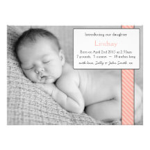Photo Template Baby Girl Announcement- Pink Ribbon