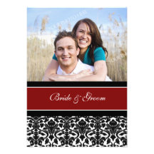 Photo Wedding Invitations Red Black Damask