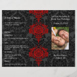 Photo Wedding Program Black Grey & Red Damask Flyer Design