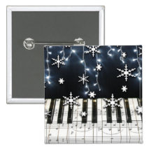 Piano Christmas Snowflake Keyboard Pinback Buttons