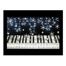 Piano Christmas Snowflake Keyboard Post Card
