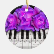 Piano Keyboard and Roses Christmas Ornament