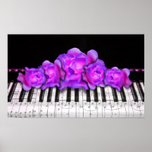 Piano Keyboard and Roses Poster