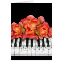 Piano Keyboard Roses and Music Notes Greeting Cards