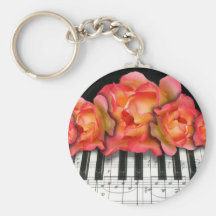 Piano Keyboard Roses and Music Notes Keychains