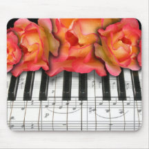 Piano Keyboard Roses and Music Notes Mousepad