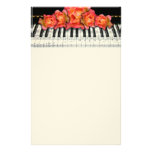 Piano Keyboard Roses and Music Notes Custom Stationery