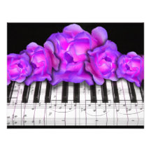 Piano Keyboard RosesInvitation  and Music Notes
