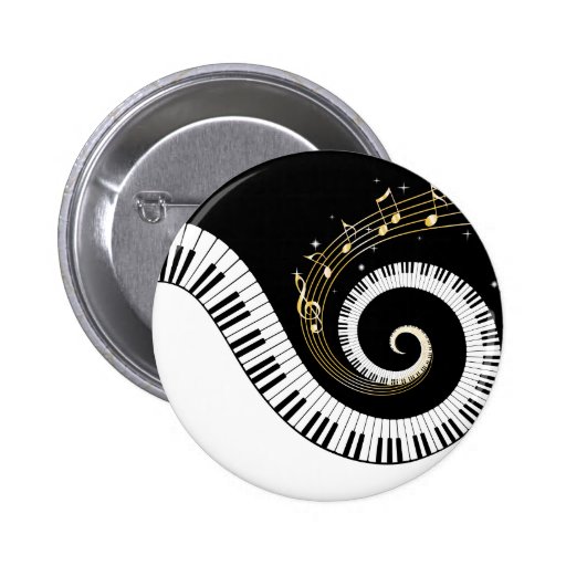 Piano Keys and Gold Music Notes Button
