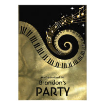 Piano Keys and Gold Music Notes Invitations