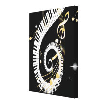 Piano Keys and Golden Music Notes Gallery Wrapped Canvas