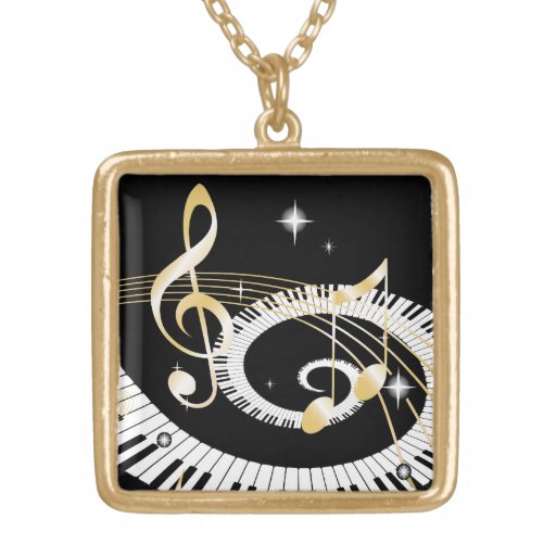 Piano Keys and Golden Music Notes Custom Necklace