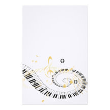 Piano Keys and Golden Music Notes Stationery Paper