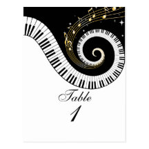 Piano Keys and Golden Music Notes Table Number Postcard