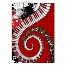 Piano Keys Music Notes Grunge Floral Swirls Cards