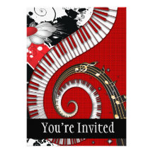 Piano Keys Music Notes Grunge Floral Swirls Personalized Announcement