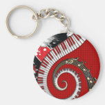 Piano Keys Music Notes Grunge Floral Swirls Keychains