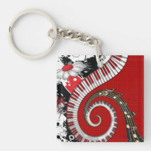 Piano Keys Music Notes Grunge Floral Swirls Acrylic Key Chain