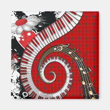 Piano Keys Music Notes Grunge Floral Swirls Refrigerator Magnet