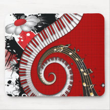 Piano Keys Music Notes Grunge Floral Swirls Mouse Pad