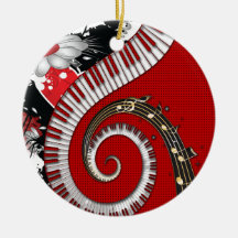 Piano Keys Music Notes Grunge Floral Swirls Ornament