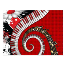 Piano Keys Music Notes Grunge Floral Swirls Postcard