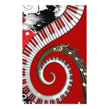 Piano Keys Music Notes Grunge Floral Swirls Stationery Design