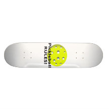 Pickleball Rules! With yellow ball black text Skate Deck