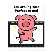 Picture perfect of a pink piggy posing for camera post card