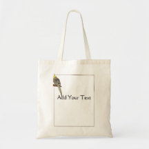 Pied Cockatiel on a Branch with White Bag