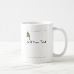 Pied Cockatiel on a Branch with White Coffee Mug