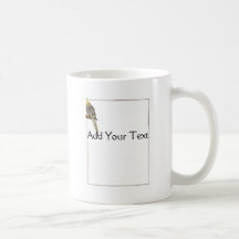 Pied Cockatiel on a Branch with White Coffee Mug