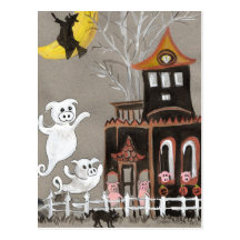 Pig Ghosts Haunted House postcard