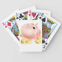 Piggy bank and gold coins deck of cards