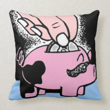 Piggy Bank Coloured and Black and White Pillow