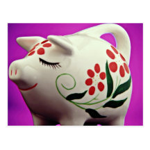 Piggy bank  flowers postcard