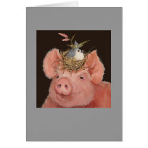 Piggy with tufted titmouse card