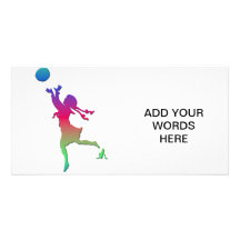 Pigtailed girl playing with a ball... photo greeting card
