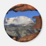 Pikes Peak seen through keyhole rock formation Fridge Magnet