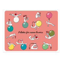 Pilates for wine lovers postcard, salmon